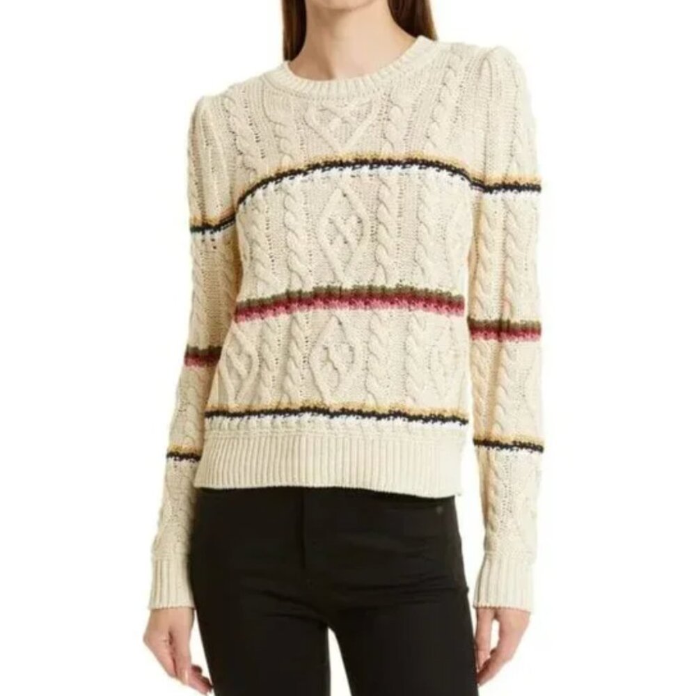 Veronica Beard Bruna sweater striped cable knit SMALL EUC